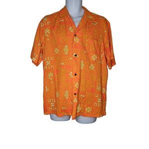 Hale Aloha Isoshima Men's‎  Vintage Hawaiian Shirt Orange Geometric